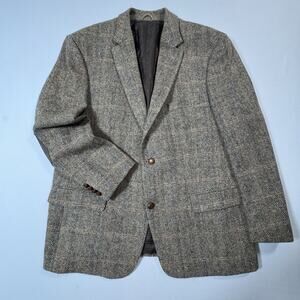 Harris Tweed Blazer Men 46R Brown Multi Woolen Square Herringbone Sport Jacket